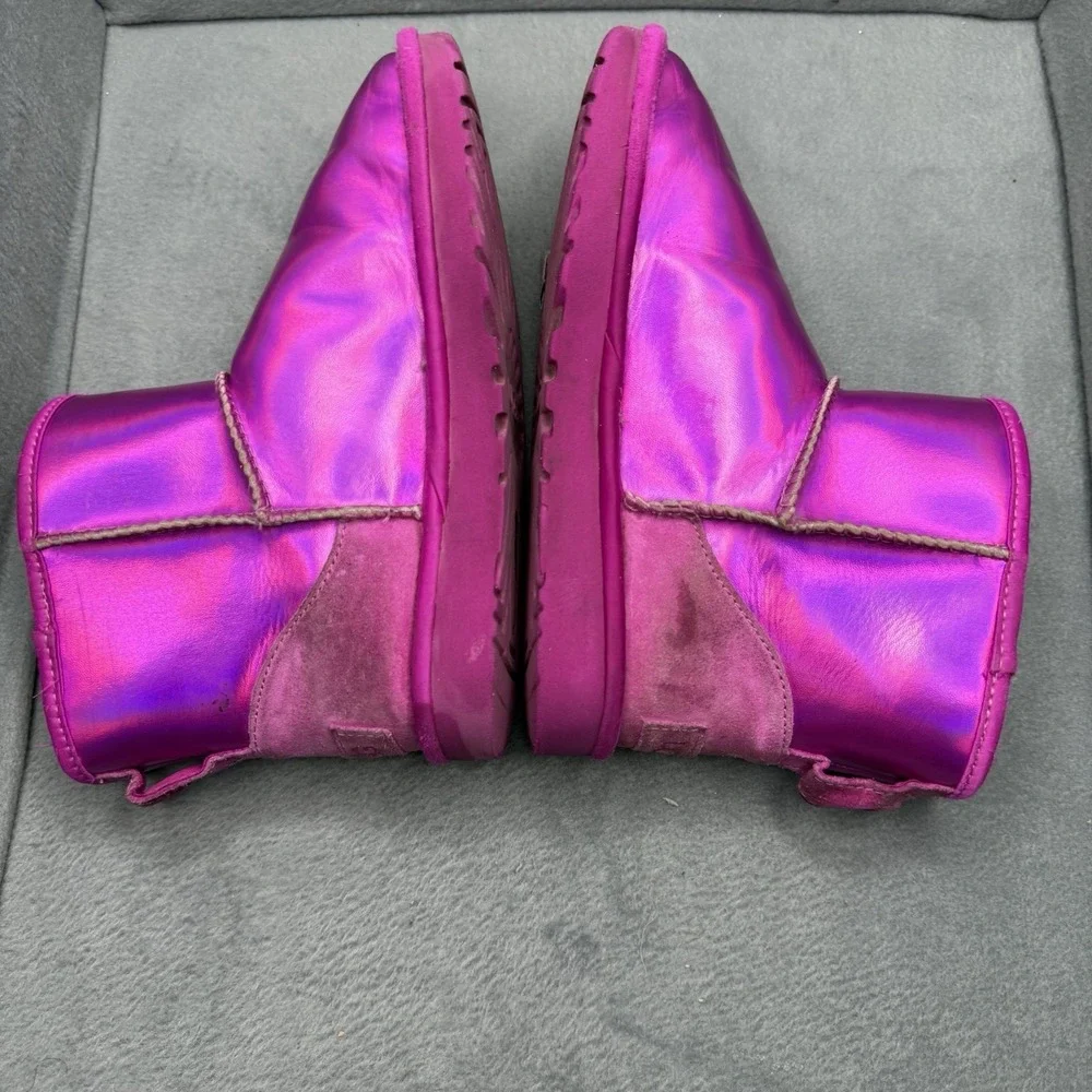 UGG Classic Mini Iridescent Pink Metallic Leather Boots Women's Size 5